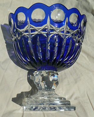 Large Cobalt Blue Cut to Clear Footed Shannon Crystal Bowl Compote 2