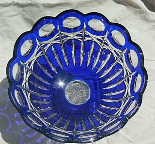 Large Cobalt Blue Cut to Clear Footed Shannon Crystal Bowl Compote 5