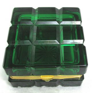 Hollywood Regency Green Murano Glass Trinket / Cigarette Box W/ Metal Trim