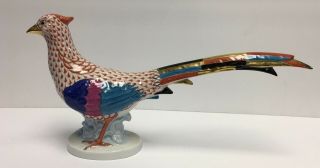Herend Porcelain Hand Painted Large Rust Fishnet Pheasant Figurine