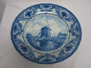 Antique Delft Large 16 " Charger Plate Bowl With Windmill Scene