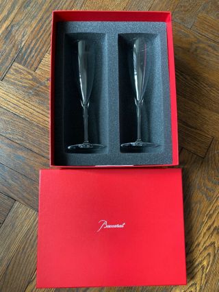 Baccarat Dom Perignon Crystal Champagne Flutes Set Of 2 Nib Gift Bag $260 Retail
