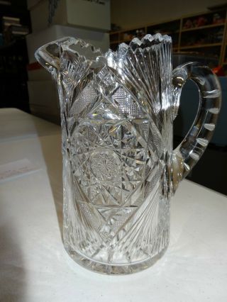 Stunning Vintage Cut Glass Crystal Large Water Drink Pitcher 8.  75 " X 5 "