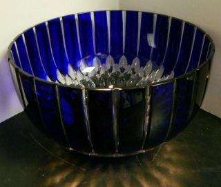 Vintage Large Bohemian Cobalt Blue Cut To Clear Crystal Bowl 6.  25 " X 11 " Excell