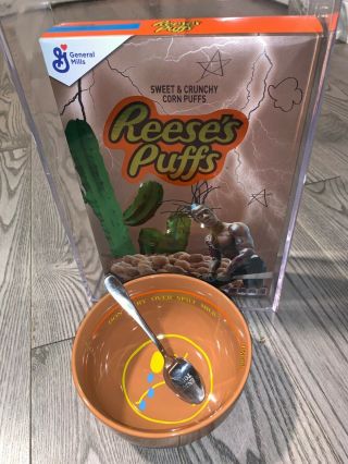 Travis Scott X Reese’s Puffs Full Set Cereal,  Bowl,  Spoon In Hand