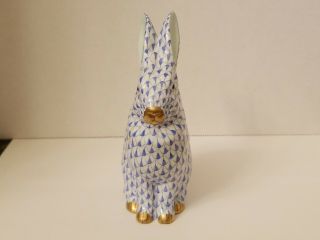 Herend Porcelain Hand Painted Large Blue Fishnet Bunny Rabbit