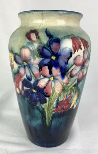 Vintage Moorcroft Art Pottery Vase 8 1/2 " Raised Floral Pattern,  Signed England