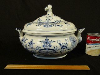Fine Antique Meissen 13 " Oval Covered Tureen / Bowl - Blue Onion 1st Quality