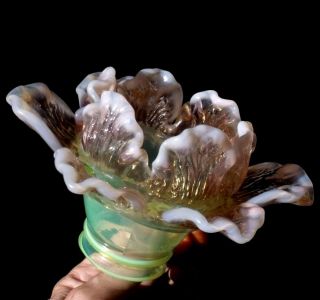 Antique Vaseline Uranium Glass Lamp Light Shade Flower Bud