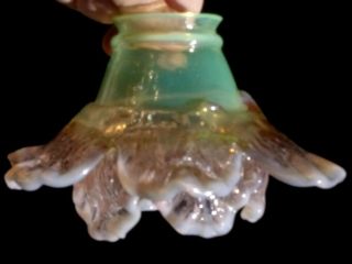 ANTIQUE VASELINE URANIUM GLASS LAMP LIGHT SHADE FLOWER BUD 3