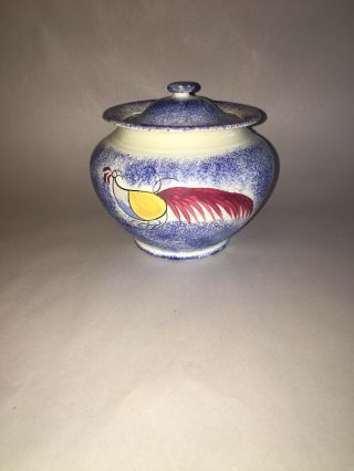 Staffordshire Spatterware Blue Spatter Sugar Bowl Peafowl Ca.  1830’s