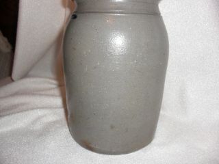 Antique Primitive Salt Glazed Stoneware Canning Jar/Crock w/ Cobalt Blue Stripes 6