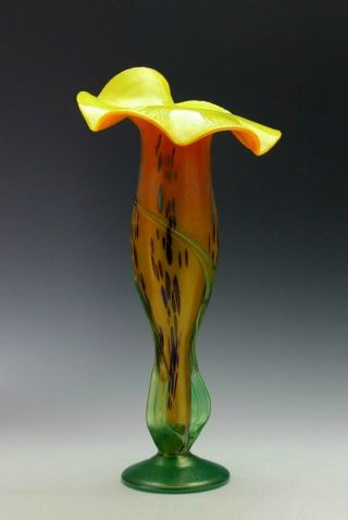 Glamorous Bohemian Art Nouveau Jugendstil Iridescent Glass Vase Tall 15
