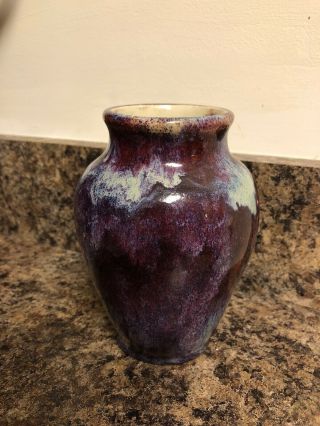 Antique 1931 Pisgah Forest NC Turquoise & Maroon Art Pottery Vase 2