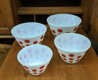 Vintage Fire King Red Polka Dot Nested Mixing Bowls,  Set Of 4