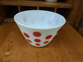 VINTAGE FIRE KING RED POLKA DOT NESTED MIXING BOWLS,  SET OF 4 5