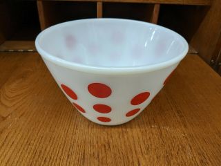 VINTAGE FIRE KING RED POLKA DOT NESTED MIXING BOWLS,  SET OF 4 6