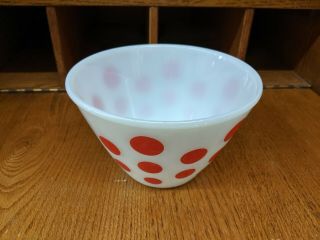 VINTAGE FIRE KING RED POLKA DOT NESTED MIXING BOWLS,  SET OF 4 7