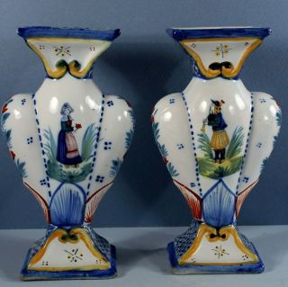 A Handsome French Faience Pottery Hr Quimper Vases Circa 1920 
