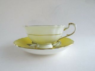 Paragon Wide yellow Tea cup & Saucer Large White Cabbage Rose Double Warrant 4
