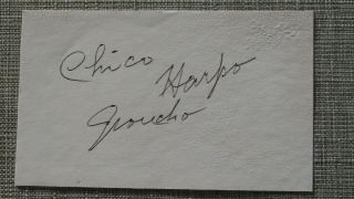 Groucho,  Harpo & Chico Marx Signed 3x5 " Index Card Not A Reprint