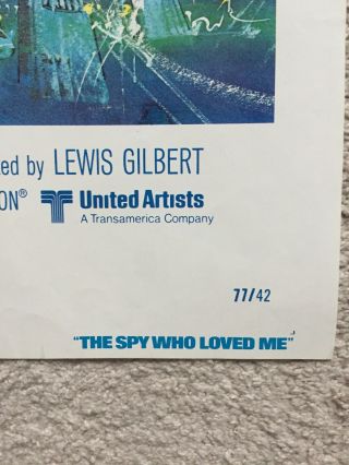 James Bond 1977 The Spy Who Loved Me 1 Sheet Movie Theater Poster 27x41 6