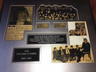 1963 - 1964 ROLLING STONES SCRAPBOOK CLIPPINGS FRAMED SIGNED BY WATTS AND JONES 2