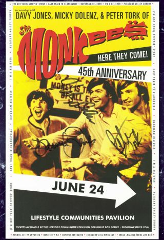 The Monkees Autographed Gig Poster Peter Tork,  Davy Jones,  Micky Dolenz