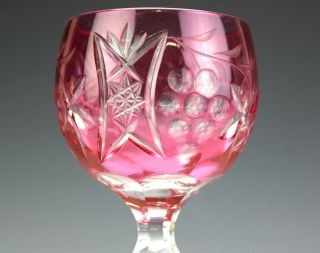 Set 10 Bohemian Cranberry Pink Cut To Clear Grape Engraved Wine Goblet Stems LMA 3