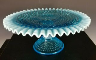 Scarce Lovely Large12 " Fenton Blue Opalescent Hobnail Footed Cake Stand Plate