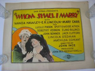 Orig.  1926 Silent Movie Poster.   Whom Shall I Marry .  1.  Half Sheet