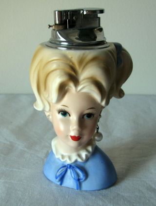 Absolutely Rare Vintage Lady Head Vase Hand Painted With Chrome Lighter 1960s
