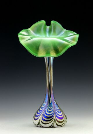 Glamorous Bohemian Art Nouveau Jugendstil Iridescent Glass Tall Vase 14
