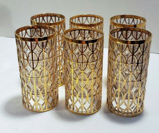 Vintage Set Of 6 Mid Century Imperial Glass El Tabique De Oro Highball Glasses