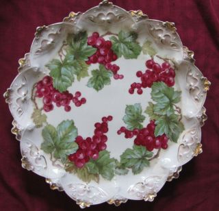Lovely Rare 1800s Antique M.  Z.  Austria Porcelain Serving Plate 12 In.  Grapes