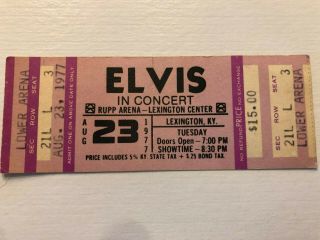 1977,  Elvis Presley,  " Un - " Concert Ticket Scarce/vintage Lexington Ky