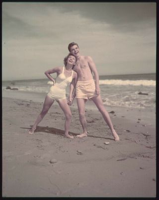 Jane Powell Barefoot On Beach Swimsuit Pose Scotty Beckett 5x4 Transparency