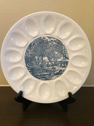 Royal China Co.  Currier And Ives Blue And White Deviled Egg Plate F
