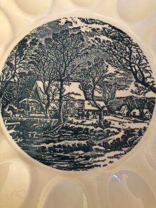 Royal China Co.  Currier and Ives Blue And White Deviled Egg Plate F 4