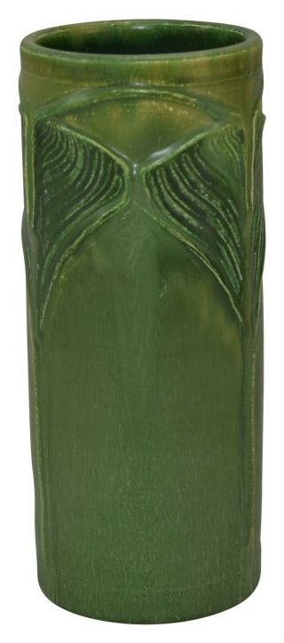 Ephraim Faience Pottery 2001 Experimental Matte Green Ginkgo Vase 3