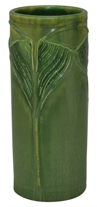 Ephraim Faience Pottery 2001 Experimental Matte Green Ginkgo Vase 4