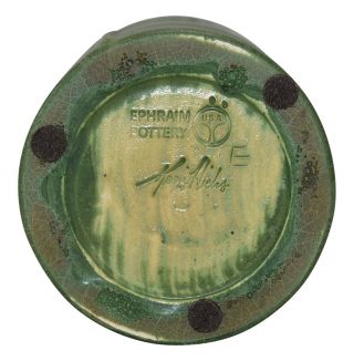 Ephraim Faience Pottery 2001 Experimental Matte Green Ginkgo Vase 6