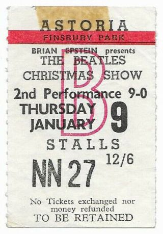 Beatles Concert Ticket,  London Uk 1964,  Tour John Lennon Paul Mccartney