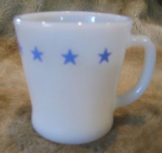 Very Rare Fire King Anchor Hocking White With Blue Stars On Rim Coffee Cup / Mug
