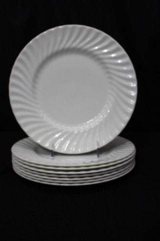 Set Of 8 Vintage Royal Doulton Cascade H5073 White Swirl Dinner Plates,  England