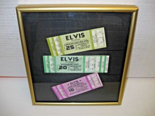 Elvis Presley In Concert 3 X Ticket Stubs Fully Intact Framed Usa 1977 Very Rare