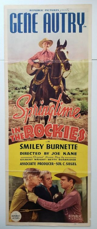 Springtime In The Rockies 1937 14 " X36 " Orig Movie Poster Gene Autry Western