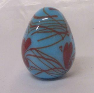 Fenton Glass - Frank Workman 3 3/4 " Hanging Hearts Egg - Robins Egg Blue And Red