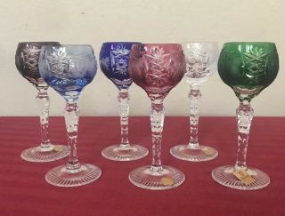 Nachtmann Traube Cordial Glasses Multi - Color Cut To Clear Crystal Set 6