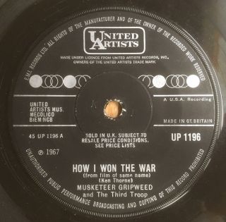 Musketeer Gripweed And The Third Troop How I Won The War 1967 7 " Uk Up 1196 Rare